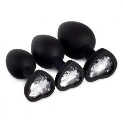 Honey Play Box White Gem Black Silicone Butt Plug Set Anal Toys