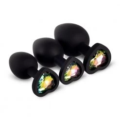 Honey Play Box Rainbow Gem Black Silicone Butt Plug Set