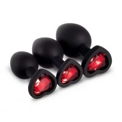 Honey Play Box Red Gem Black Silicone Butt Plug Set