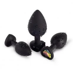 Honey Play Box Rainbow Gem Black Silicone Butt Plug Set