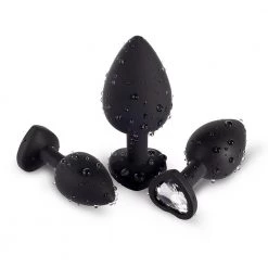 Honey Play Box White Gem Black Silicone Butt Plug Set Anal Toys