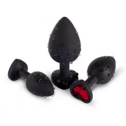 Honey Play Box Red Gem Black Silicone Butt Plug Set