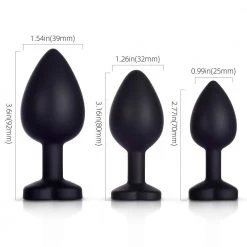 Honey Play Box White Gem Black Silicone Butt Plug Set Anal Toys